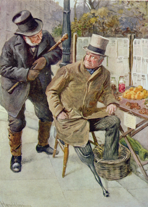 Mr Boffin and Silas Wegg, illustration for 'Character Sketches from Dickens' compiled by B.W. Matz, 1924 (colour litho)