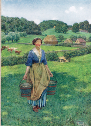 Milkmaid, illustration from 'The Book of Old English Songs and Ballads, published by Hodder and Stoughton, c.1910 (colour litho)
