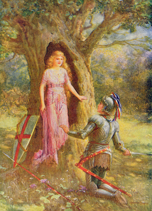 A fair young girl stepped out, from 'St. Denis of France and Fair Eglantine', The Seven Champions of Christendom, by Rose Yeatman Woolf, published by Raphael Tuck, 1920s (colour litho)