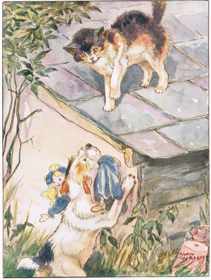'He stopped to show the cat', from 'Babs and Bingo' (colour litho)