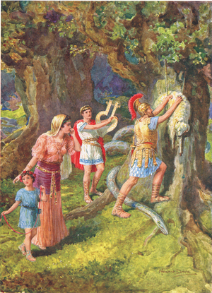 'Jason tore the fleece from off the tree trunk', illustration for 'How the Argonauts sailed to Colchis', from The Heroes of Greek Fairy Tales, by Charles Kingsley (1819-75) (colour litho)