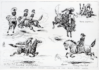 Sketches from Buffalo Bill's Wild West Show at Earl's Court, 1892 (engraving) (b/w photo)