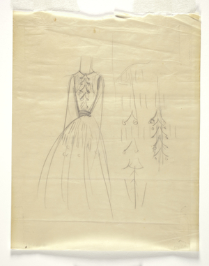 Sketch of a dress with various views, 1920s (pencil on paper)