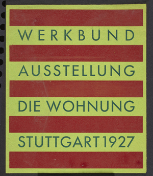 Proof print for brochure cover for 'Werkbunf Austellung Die Wohnung Stuttgart', 1927 (green & red ink on chartreuse paper)
