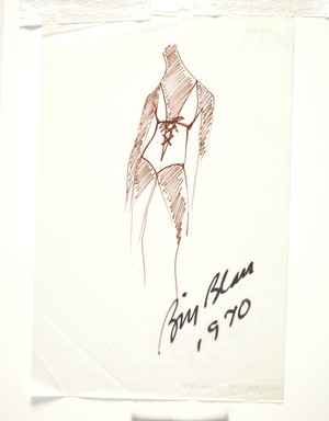 Sketch of a swimsuit, 1970 (marker on paper)