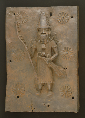 Commemorative plaque depicting warrior, Benin, Nigeria (bronze)
