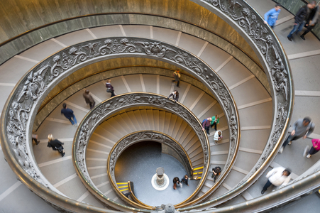 Double-helix of the spiral staircase in the Vatican Museums; Vatican; Vatican City; Rome; Lazio; Italy; Southern Europe; Europe