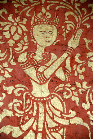 Theravada Buddhism; mural; Buddha in prayer; meditation; Tai Lue temple; monastery; Ban La; District Gnot Ou; Yot Ou; Phongsali province; Laos; Southeast Asia; Asia