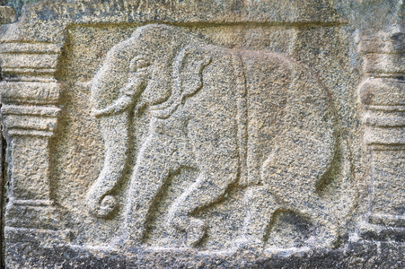 Historic stone-relief; elephant; Council Hall of King Parakrama Bahu I; inner city district; Polonnaruwa; Sri Lanka; Asia