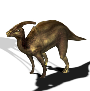 Synthesis Image: Dinosaur Parasaurolophus that lived in the Upper Cretatian Period Prehistory 