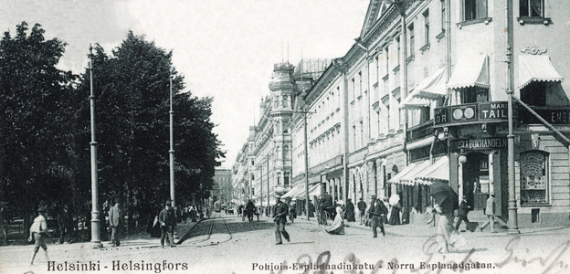 Postcard around 1900: street of the city of Helsinki in Finland