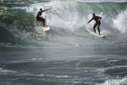 Surfer, surge at the Pointe de la Torche, Brittany, France, Europe.