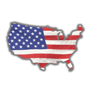 Synthesis image: National flag of the United States in the shape of a geographical map of the country. Stars and Stripes 