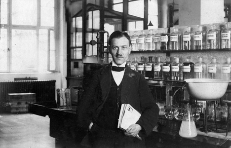 Portrait of a pharmacist in his pharmaceutical laboratory.