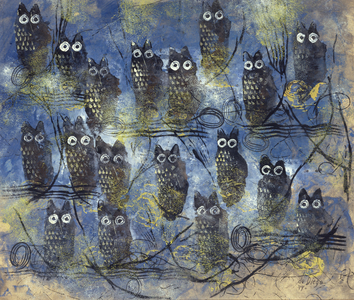 Study of Owls, 1944 (gouache wash on paper)