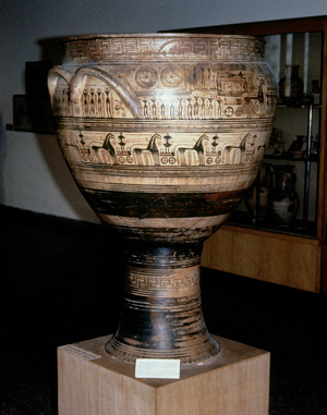 Geometric Period krater decorated with a funerary scene, 750-735 BC (pottery) (for detail see 113653)