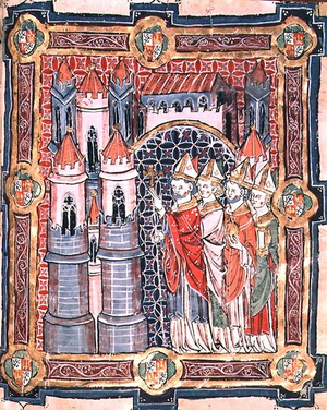 124-0633319/1 The Coronation of the King of Aragon, miniature from the 'Libro de los Testamentos' (vellum)