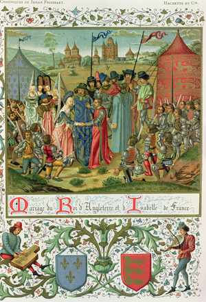 Charles VI gives his daughter Isabella of France to Richard II of England, from a manuscript of 'Chroniques', by Jean de Froissart (c.1337-c.1405) (facsimile edition)