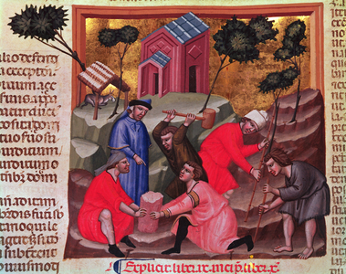 Marble cutters and stone breakers, from the manuscript 'Justianiano Institutiones Feodorum et Alia Codex', c.1300 (vellum)