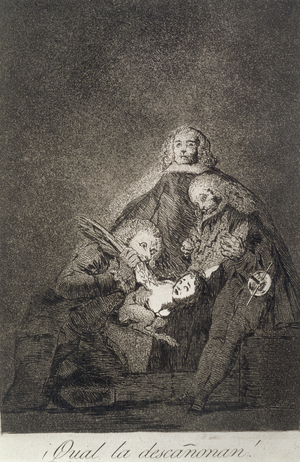 How they pluck her!, plate 21 of 'Los caprichos', pub. 1799 (etching & burnished aquatint)