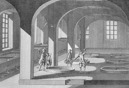 Interior of a Soap Factory, illustration for an encyclopedia, 1715 (engraving)