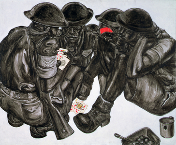Playing Soldiers, 1978 (oil and collage)