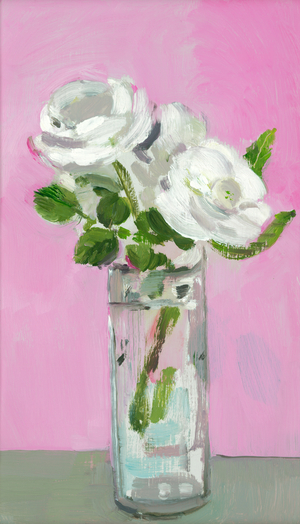 White Roses on a Pink Background, 2005 (oil on board)