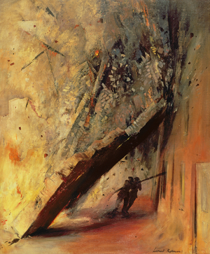 A House Collapsing on Two Firemen, Shoe Lane, London, EC4 (oil on canvas)