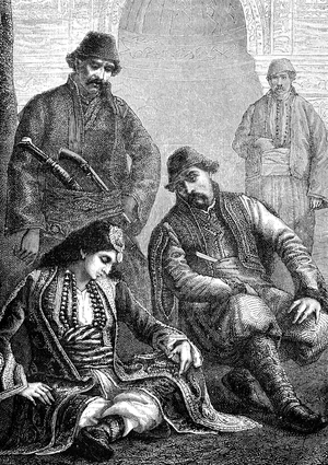 Turkish family. Engraving 1885