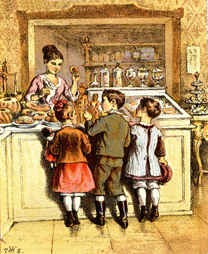 Children in the Pastry - Drawing by the German illustrator Theodor Hosemann (1807-1875) Berlin 1855