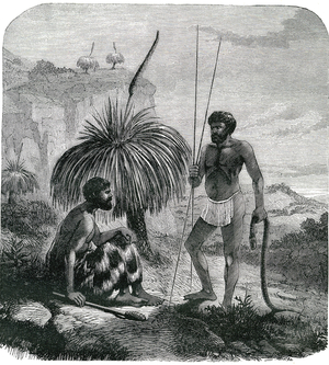 Snake hunters in Australia. Engraving 1868