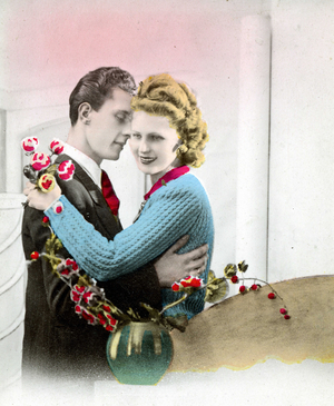 Postcard with couple of lovers. 1940s.
