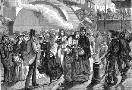 600 young girls to marry arriving from Ireland to Australia. Engraving 1885