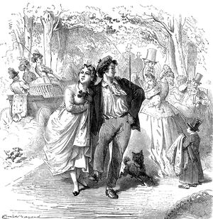 A young couple. Engraving 1866