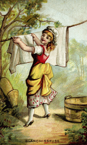 A laundry machine is clean on the yarn to dry it.