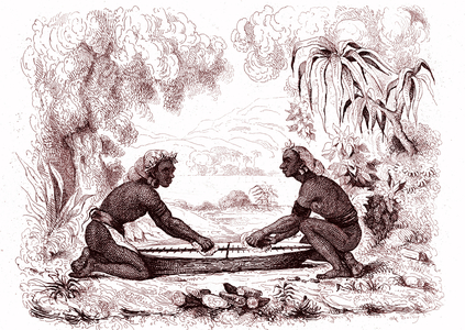 Cuisine in Oceania: how to raper the taro. The “” Colocasa “” or true taro is a shallow plant with large leaves and tubers, food of the first order of the Oceanians. Voyages of James Cook (1728-1779). Engraving 1835
