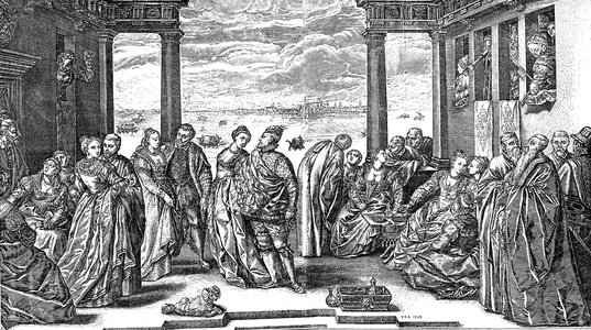 A Venetian marriage, after the engraving of Hendrik GOLTZIUS (1558-1617), 1584.