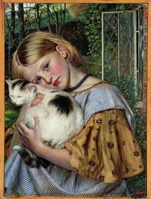 A Girl with a Cat, 1860 (panel)
