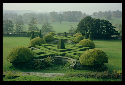 View across the west terrace garden of Chatsworth House, Derbyshire (photo)