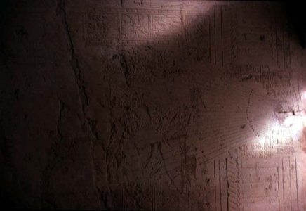 Relief depicting Akhenaten and Nefertiti under the rays of Aten in the Tomb of Ramose, Vizier and Governor of Thebes at the beginning of the reign of Amenophis IV (Akhenaten) (reg.c.1332-1356 BC) Dynasty XVIII, New Kingdom (limestone)