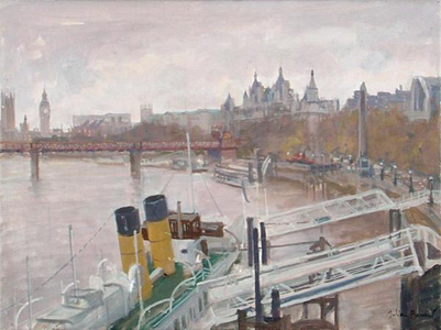 Westminster from Waterloo Bridge (oil on canvas)