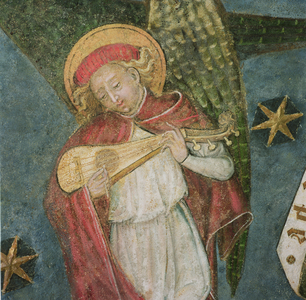 Angel musician playing a mandora, detail from the vault of the crypt (fresco)