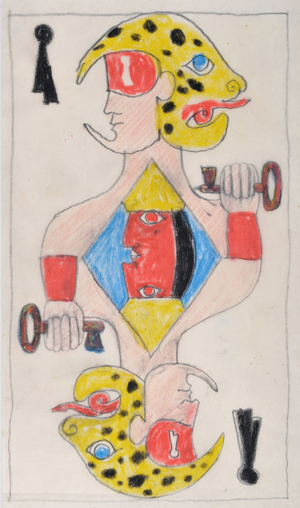 The Game of Marseille (Play Card): “” Genie of Knowledge - Lock””. Drawing by Victor BRAUNER (1903-1966) Chinese ink on paper Dim: 27,6x17,8cm Musee Cantini, Marseille
