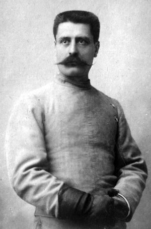 Portrait of Louis Merignac (born 1846), French fencer.