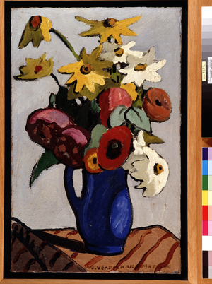 Bouquet of flowers in blue vase Painting by Louis Mathieu Verdilhan (1875-1928) Dim. 71,5x45,5 cm Mandatory mention: Collection fondation regards de Provence, Marseille