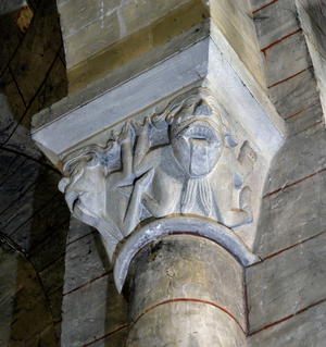 Romanesque art: View of a capital of the church of Saint Gaultier (Saint-Gaultier), Indre, Centre, France Photography