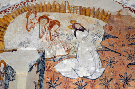 Romanesque Art: Episode of the Life of Christ: “” The Prayer in the Garden of Olives””” Fresco of the 12th century. Church of Saint Quitterie, Massels (47140)