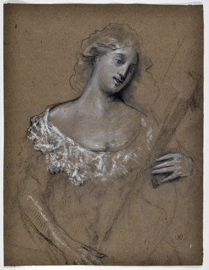 Study of woman playing lute (drawing)