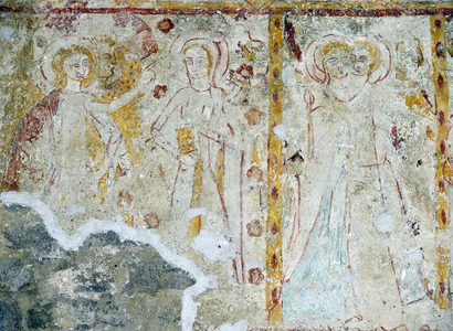 The Annunciation Fresco of the 14th century Church of Saint Peter (Saint-Pierre) Landes (17380), Charente-Maritime