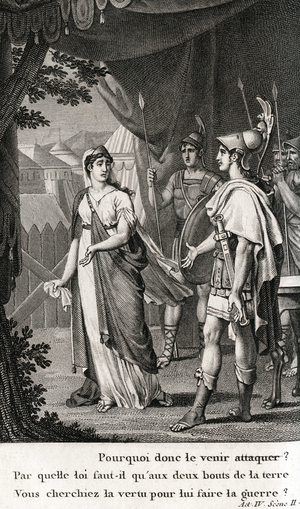 Illustration pour la scene 2 de l'acte IV de ""Alexandre le Grand"" de Jean Racine (1639-1699) Gravure de 1816.